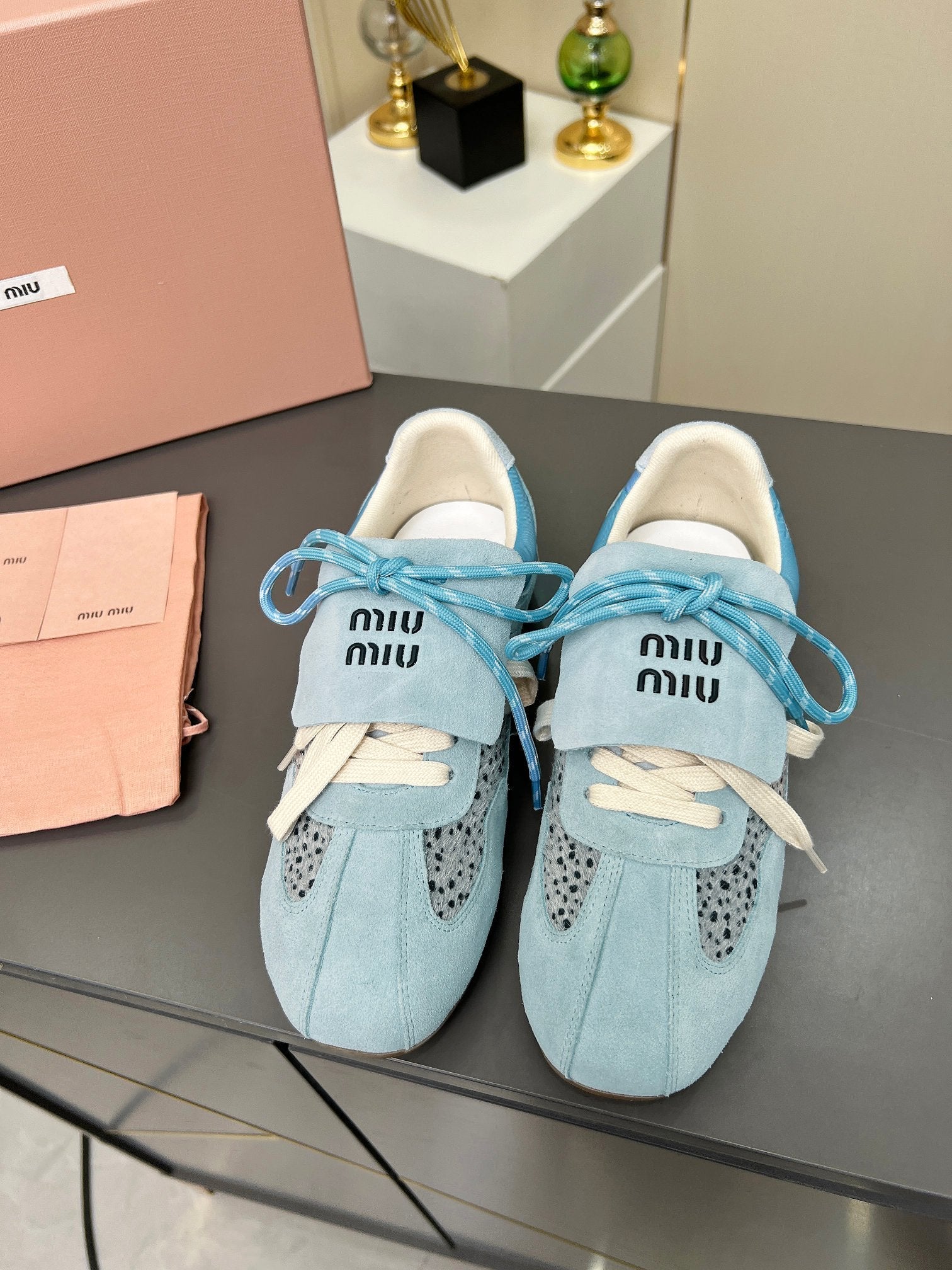 MIUMIU 26S SNEAKERS IN LIGHT BLUE SUEDE