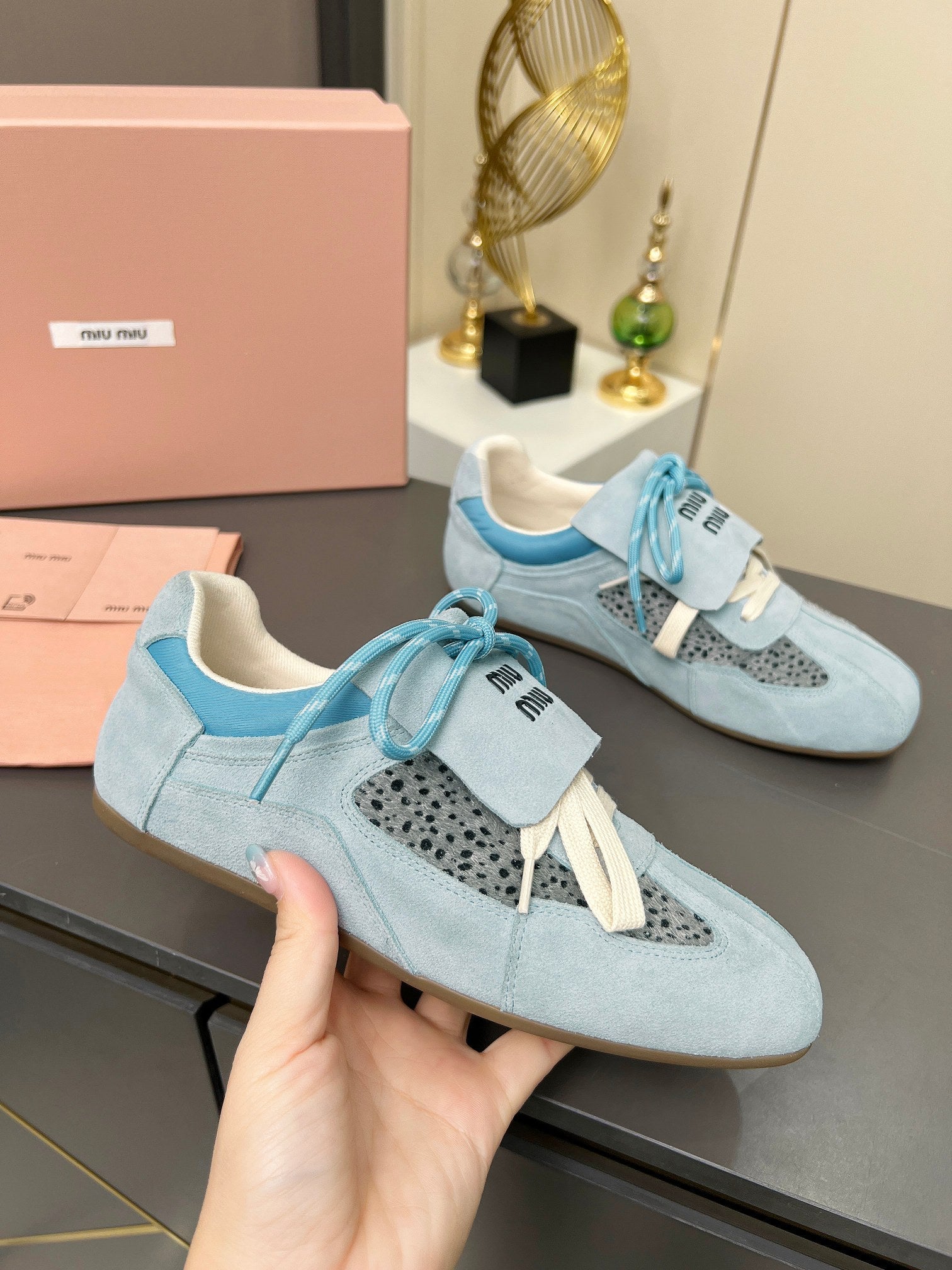 MIUMIU 26S SNEAKERS IN LIGHT BLUE SUEDE