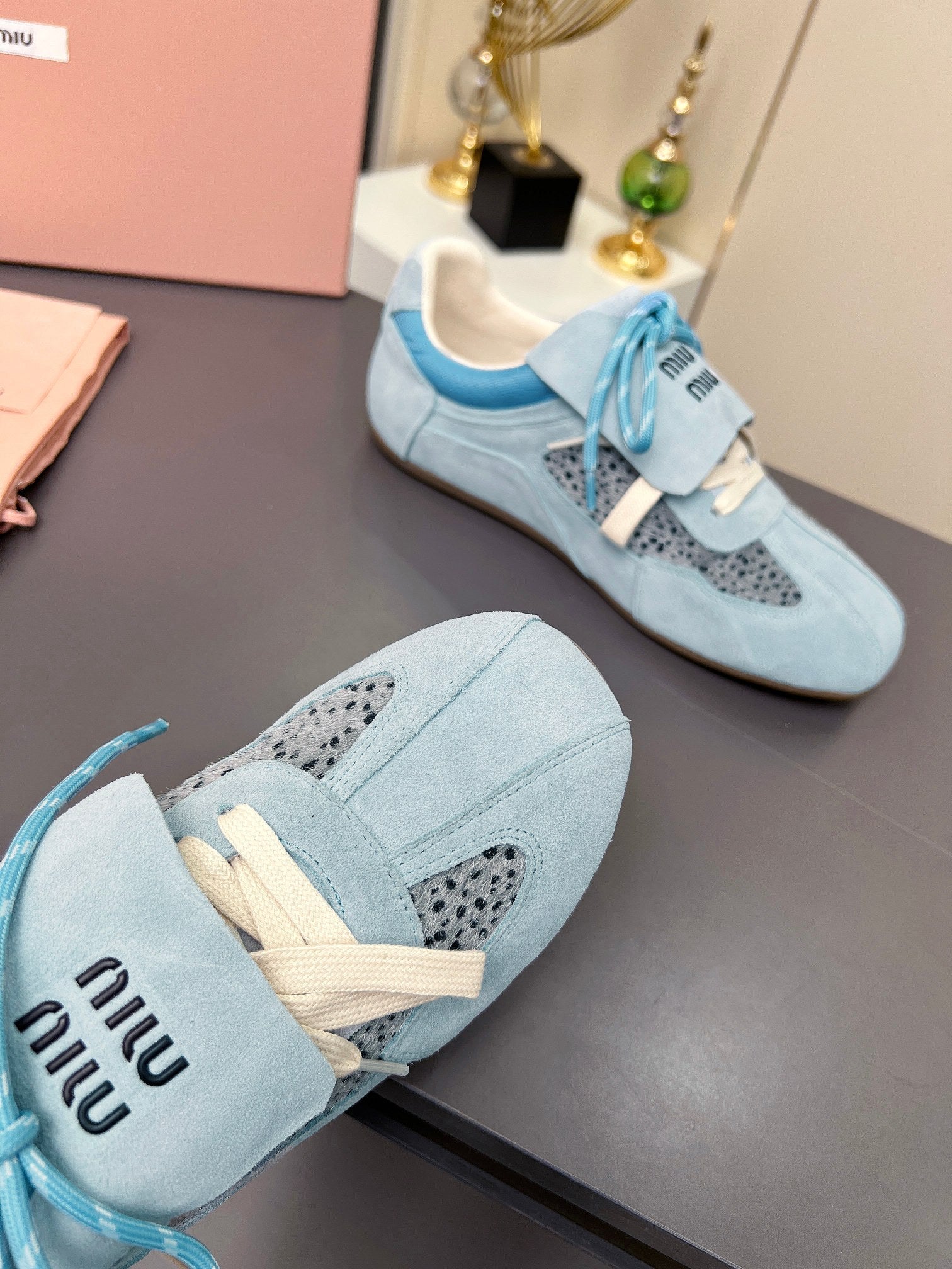 MIUMIU 26S SNEAKERS IN LIGHT BLUE SUEDE