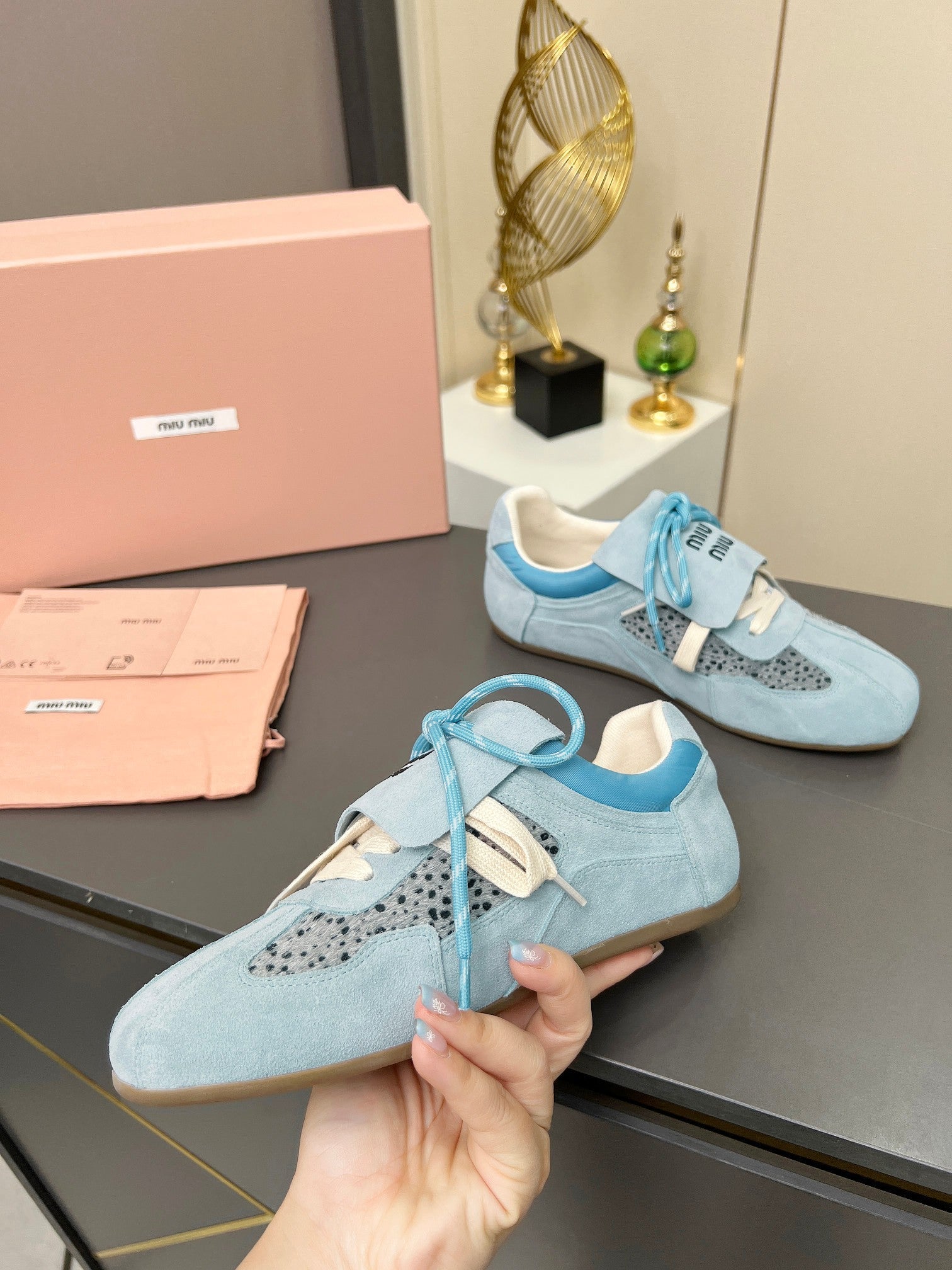 MIUMIU 26S SNEAKERS IN LIGHT BLUE SUEDE