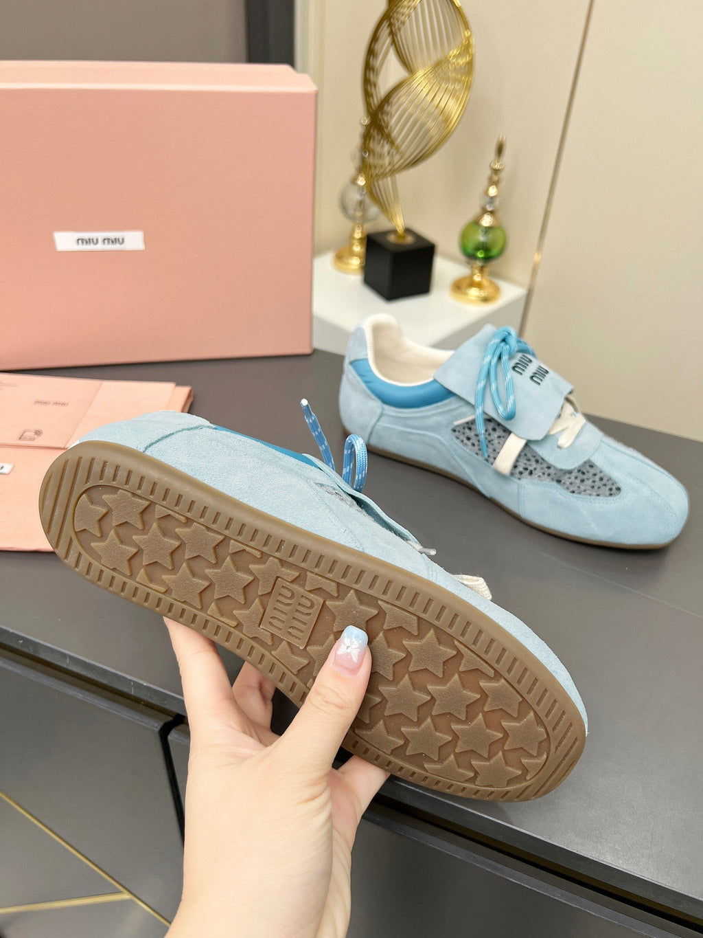 MIUMIU 26S SNEAKERS IN LIGHT BLUE SUEDE