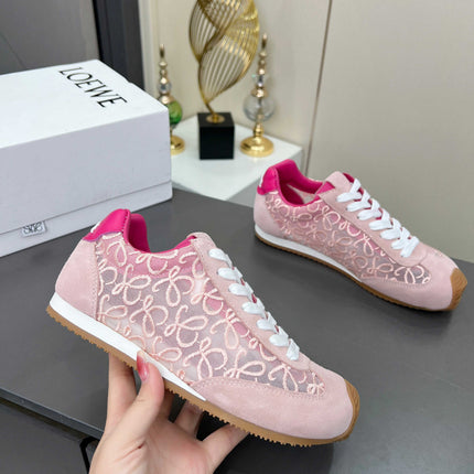 LOEWE 26S RUNNER 2.0 SNEAKERS IN LIGHT PINK SUEDE AND ANAGRAM JACQUARD