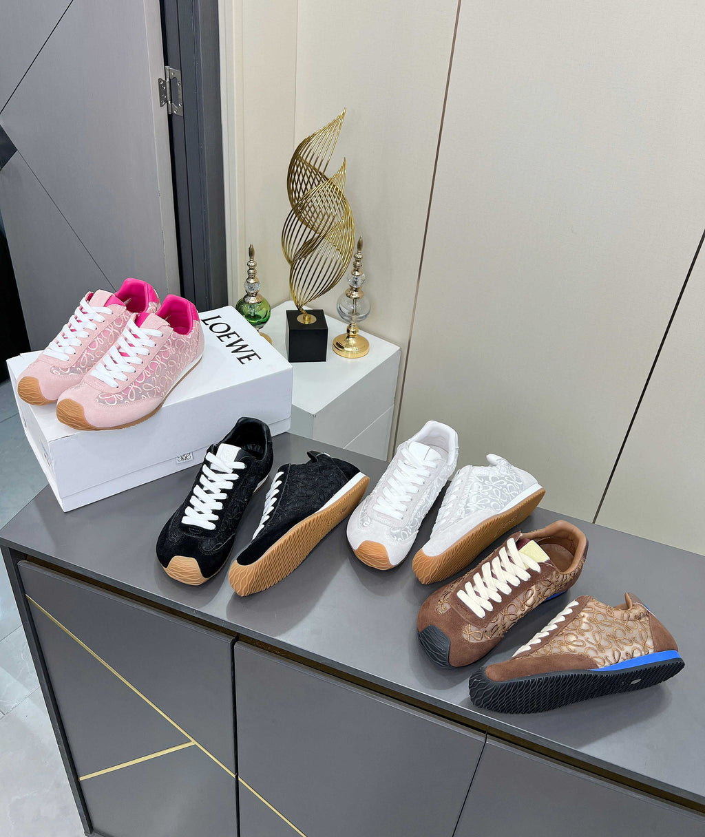 LOEWE 26S RUNNER 2.0 SNEAKERS IN WHITE SUEDE AND ANAGRAM JACQUARD