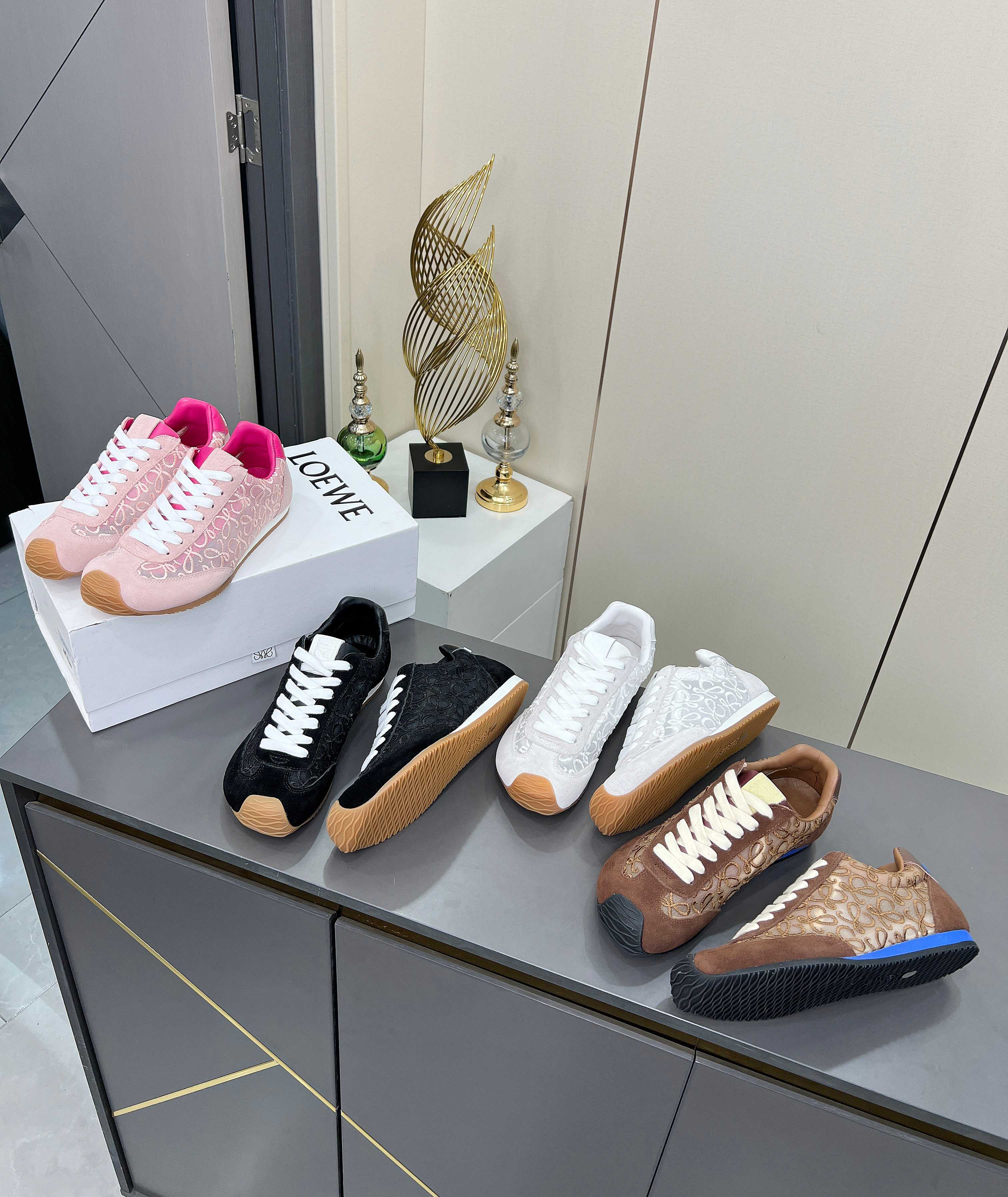 LOEWE 26S RUNNER 2.0 SNEAKERS IN WHITE SUEDE AND ANAGRAM JACQUARD
