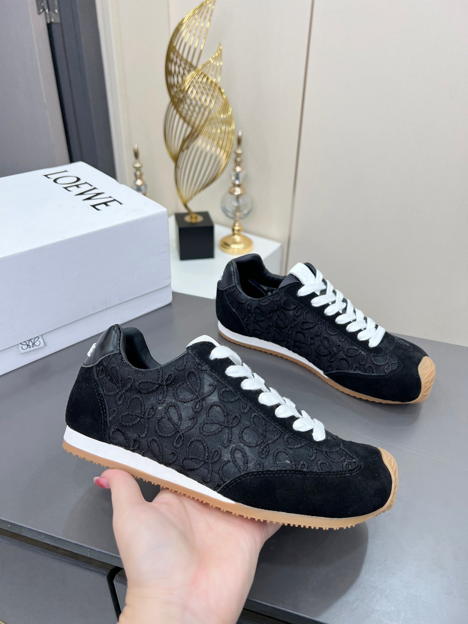 LOEWE 26S RUNNER 2.0 SNEAKERS IN BLACK SUEDE AND ANAGRAM JACQUARD