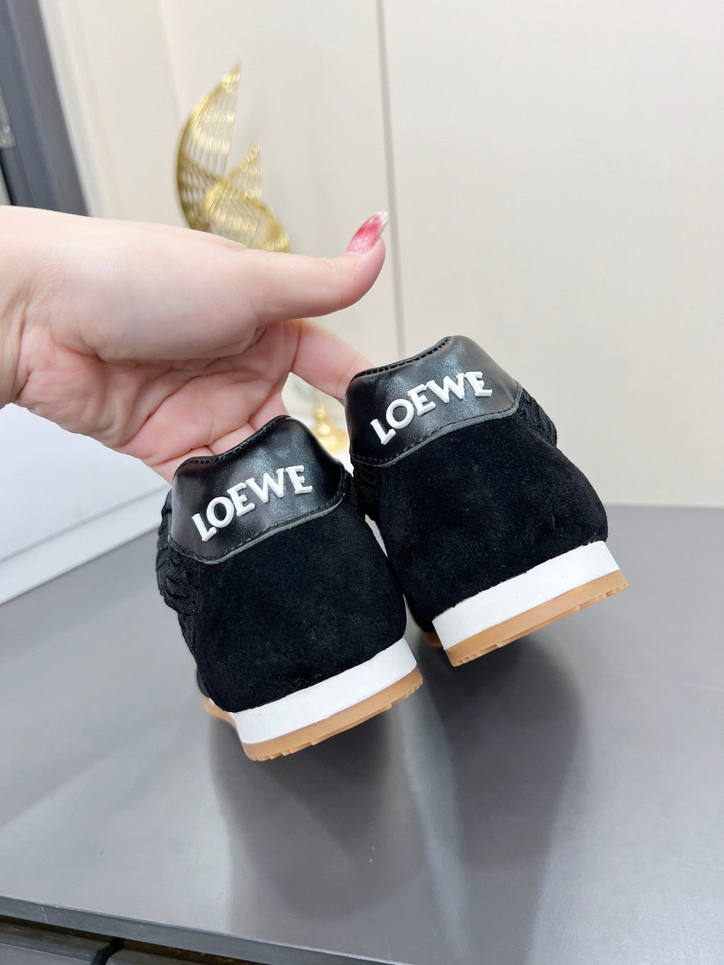 LOEWE 26S RUNNER 2.0 SNEAKERS IN BLACK SUEDE AND ANAGRAM JACQUARD
