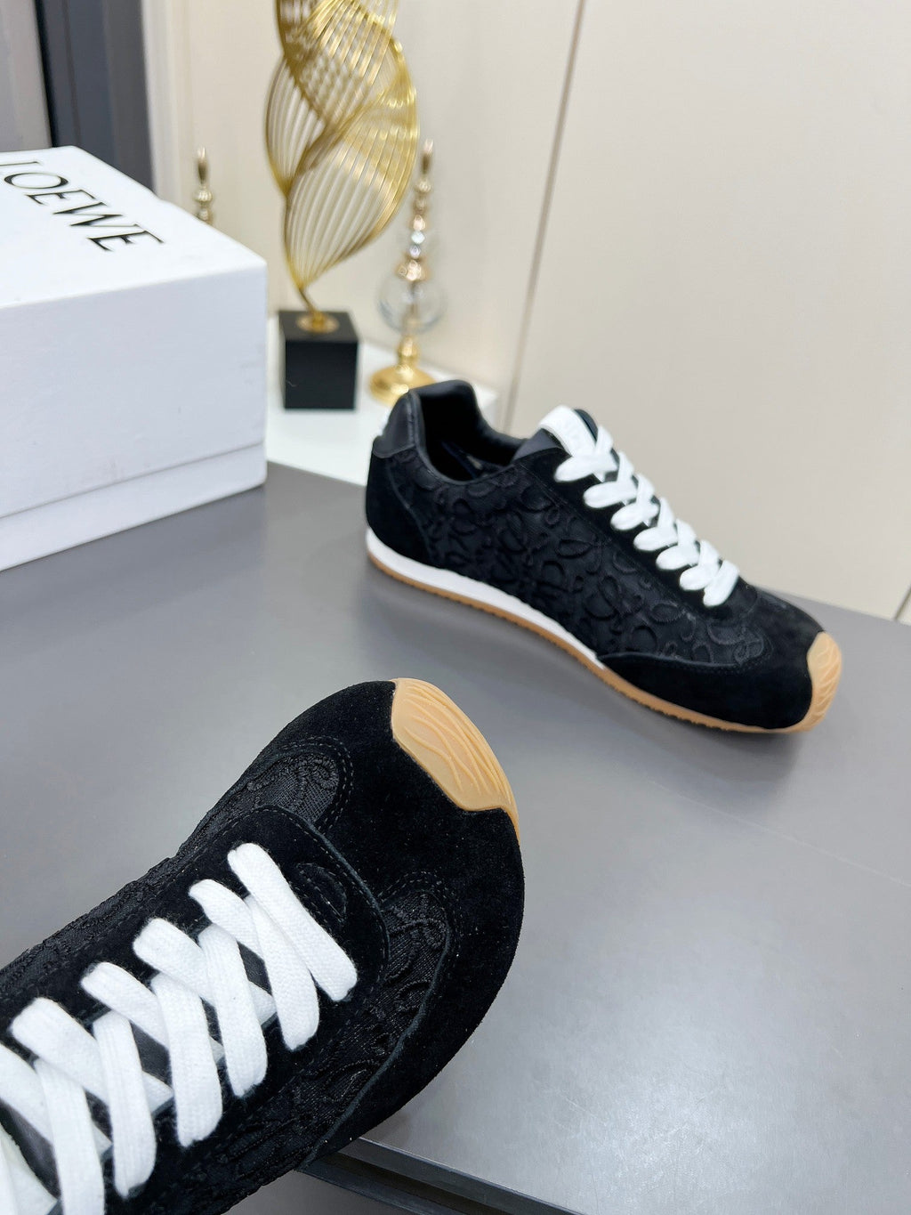LOEWE 26S RUNNER 2.0 SNEAKERS IN BLACK SUEDE AND ANAGRAM JACQUARD