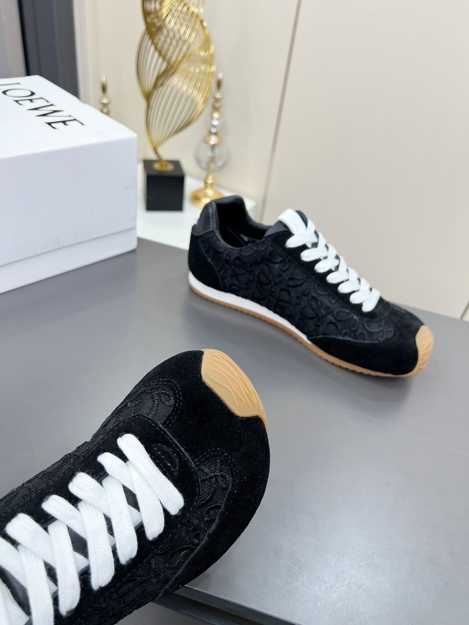 LOEWE 26S RUNNER 2.0 SNEAKERS IN BLACK SUEDE AND ANAGRAM JACQUARD