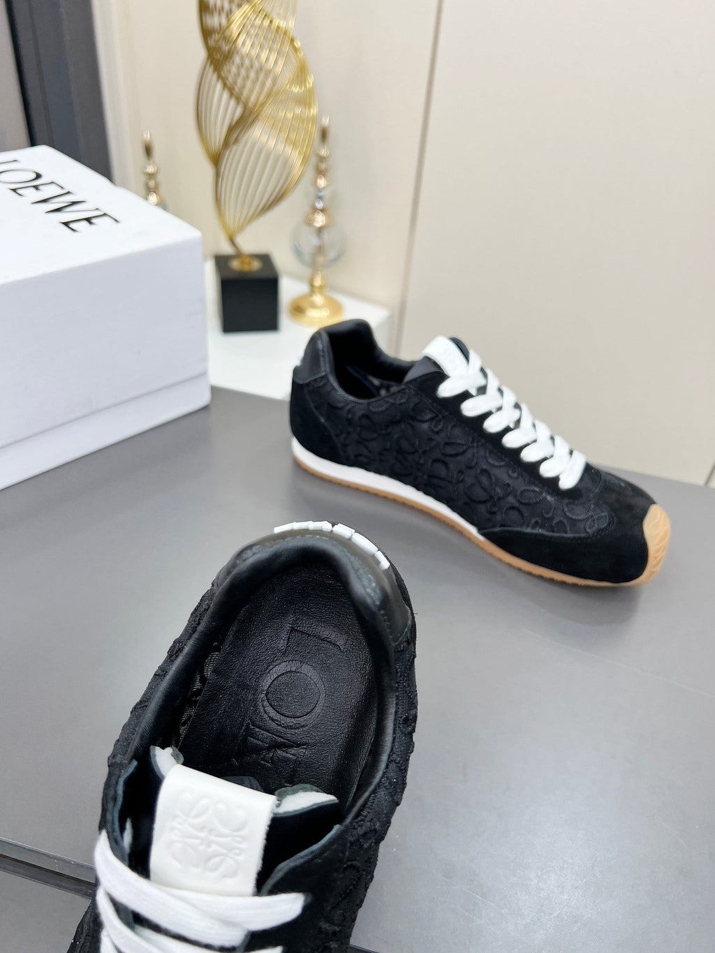 LOEWE 26S RUNNER 2.0 SNEAKERS IN BLACK SUEDE AND ANAGRAM JACQUARD