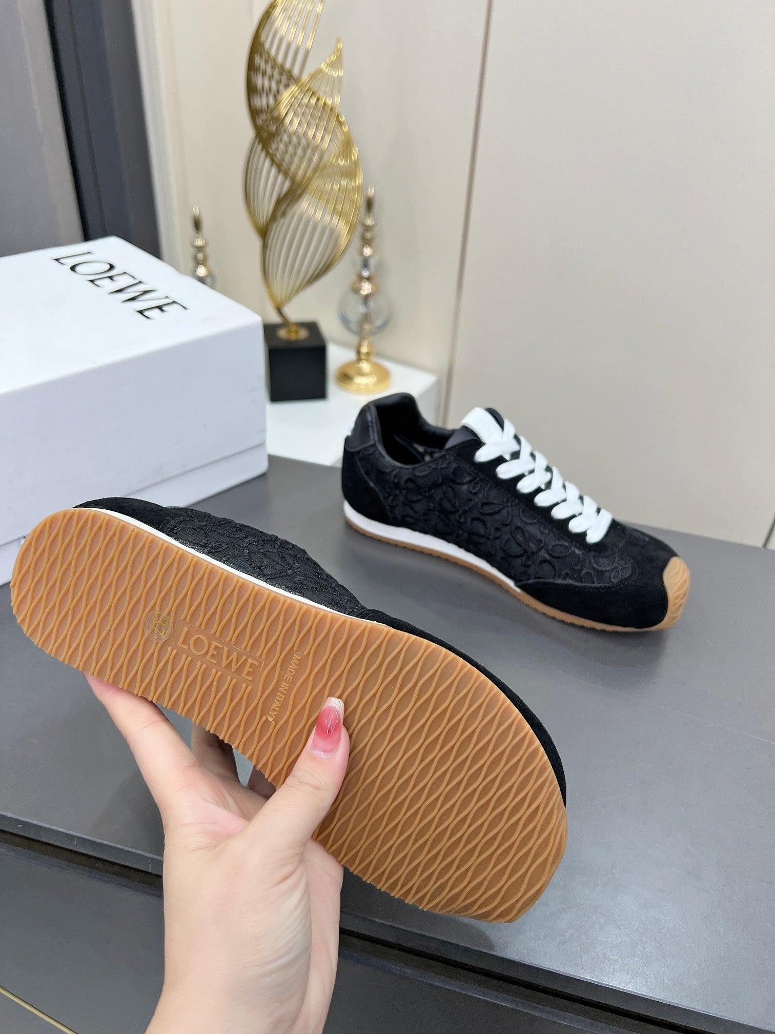 LOEWE 26S RUNNER 2.0 SNEAKERS IN BLACK SUEDE AND ANAGRAM JACQUARD