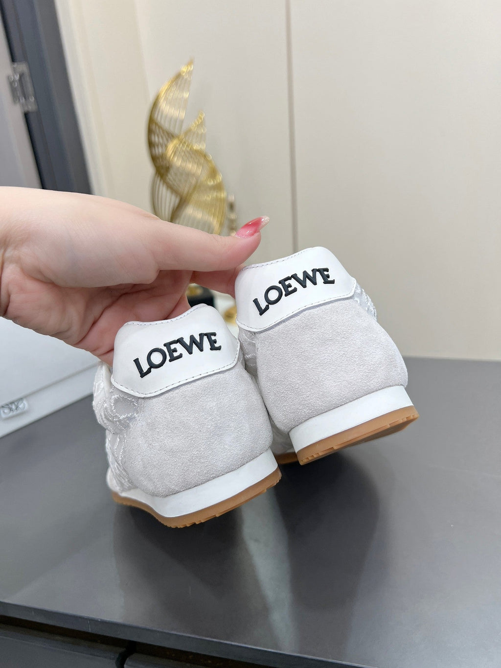 LOEWE 26S RUNNER 2.0 SNEAKERS IN WHITE SUEDE AND ANAGRAM JACQUARD