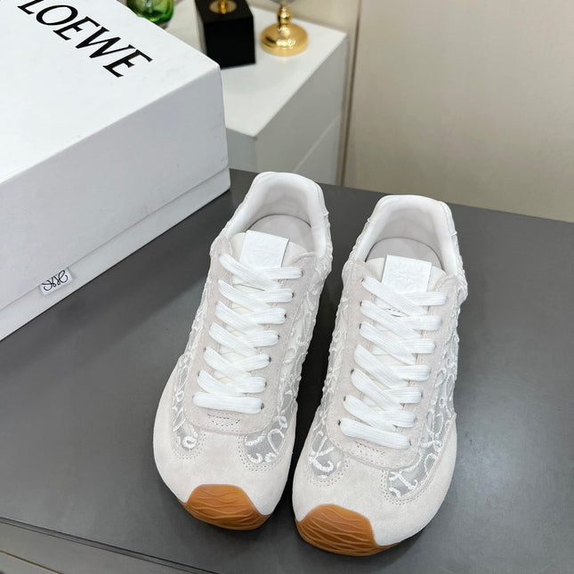LOEWE 26S RUNNER 2.0 SNEAKERS IN WHITE SUEDE AND ANAGRAM JACQUARD