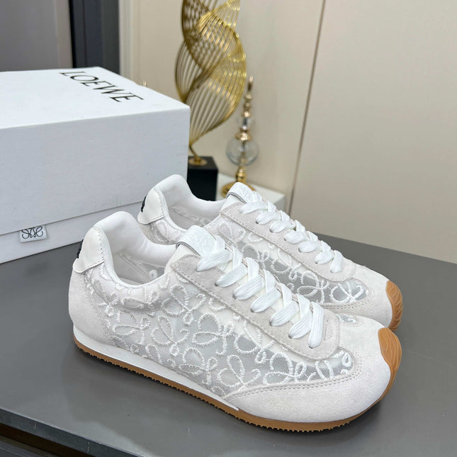 LOEWE 26S RUNNER 2.0 SNEAKERS IN WHITE SUEDE AND ANAGRAM JACQUARD
