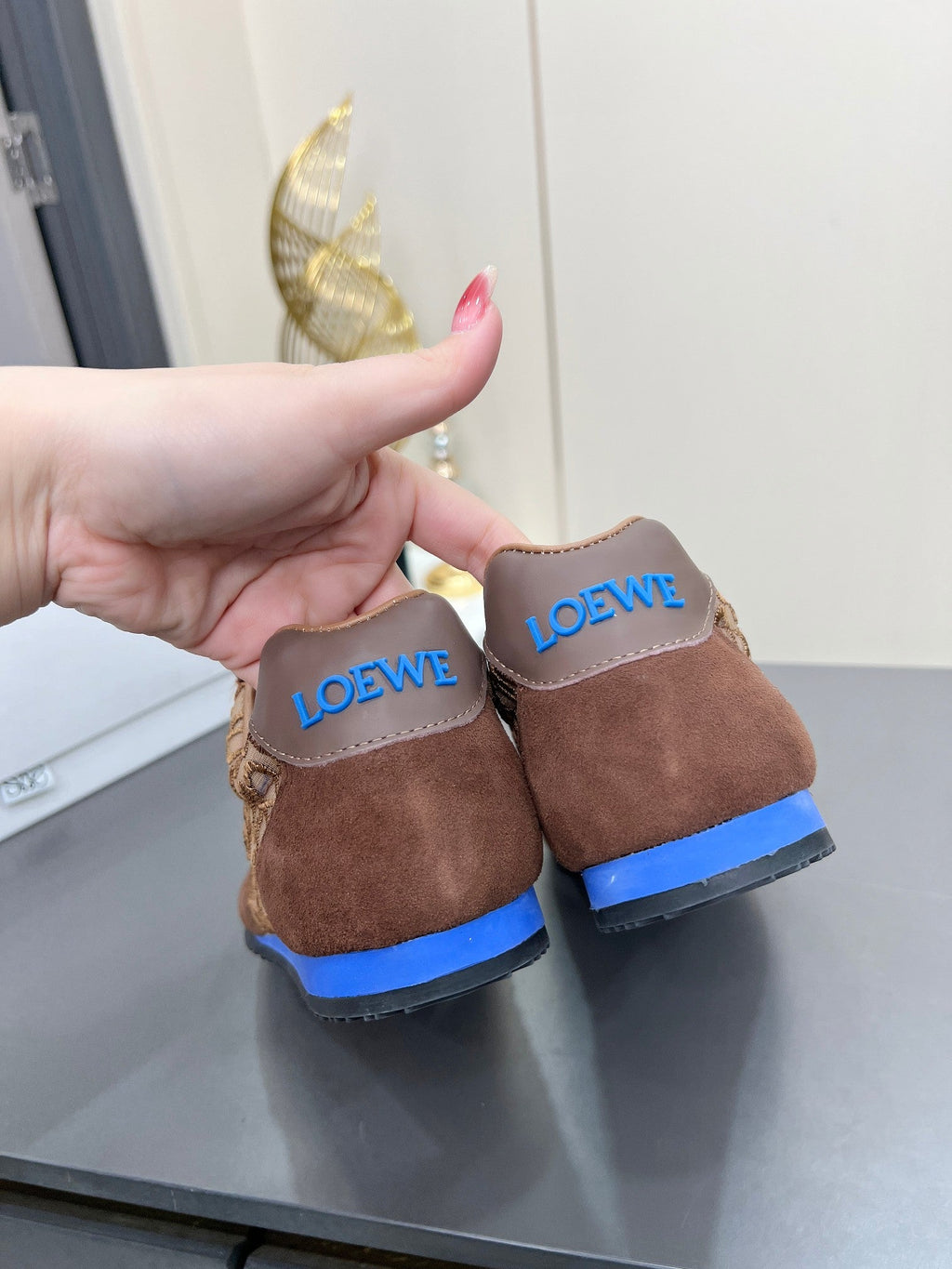 LOEWE 26S RUNNER 2.0 SNEAKERS IN DARK BROWN SUEDE AND ANAGRAM JACQUARD