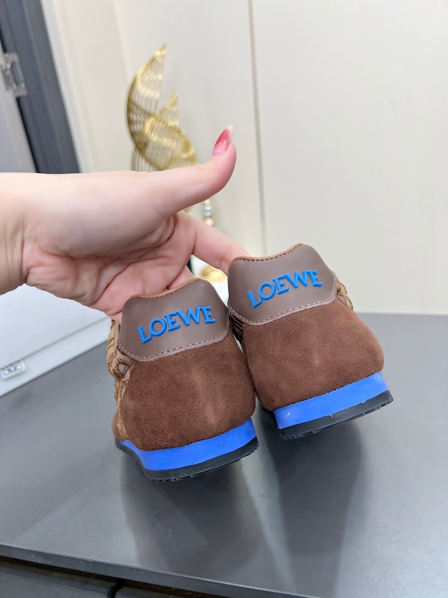 LOEWE 26S RUNNER 2.0 SNEAKERS IN DARK BROWN SUEDE AND ANAGRAM JACQUARD