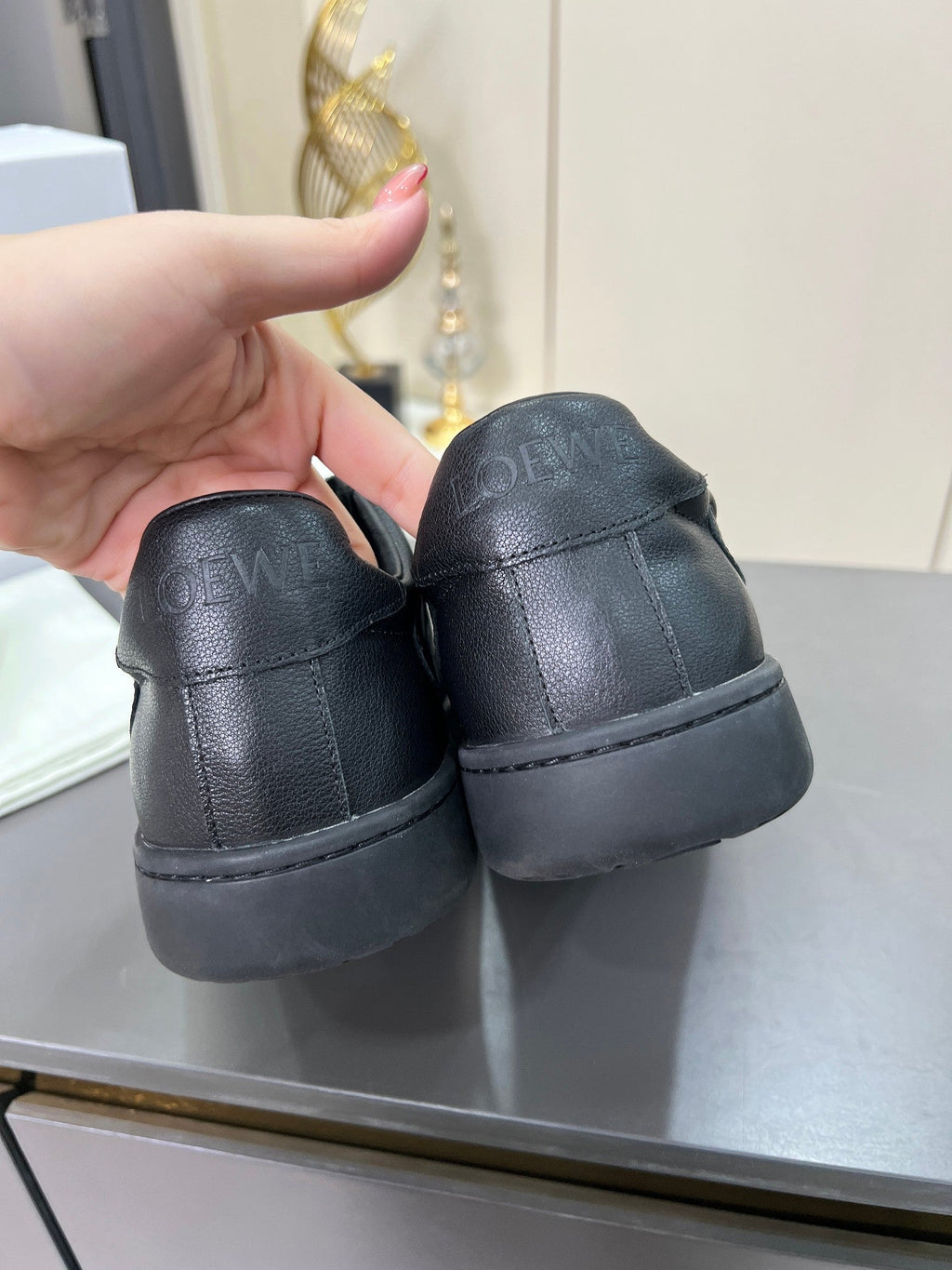 LOEWE 26S LOW TOP SNEAKERS IN BLACK CALFSKIN WITH CHARM LACES