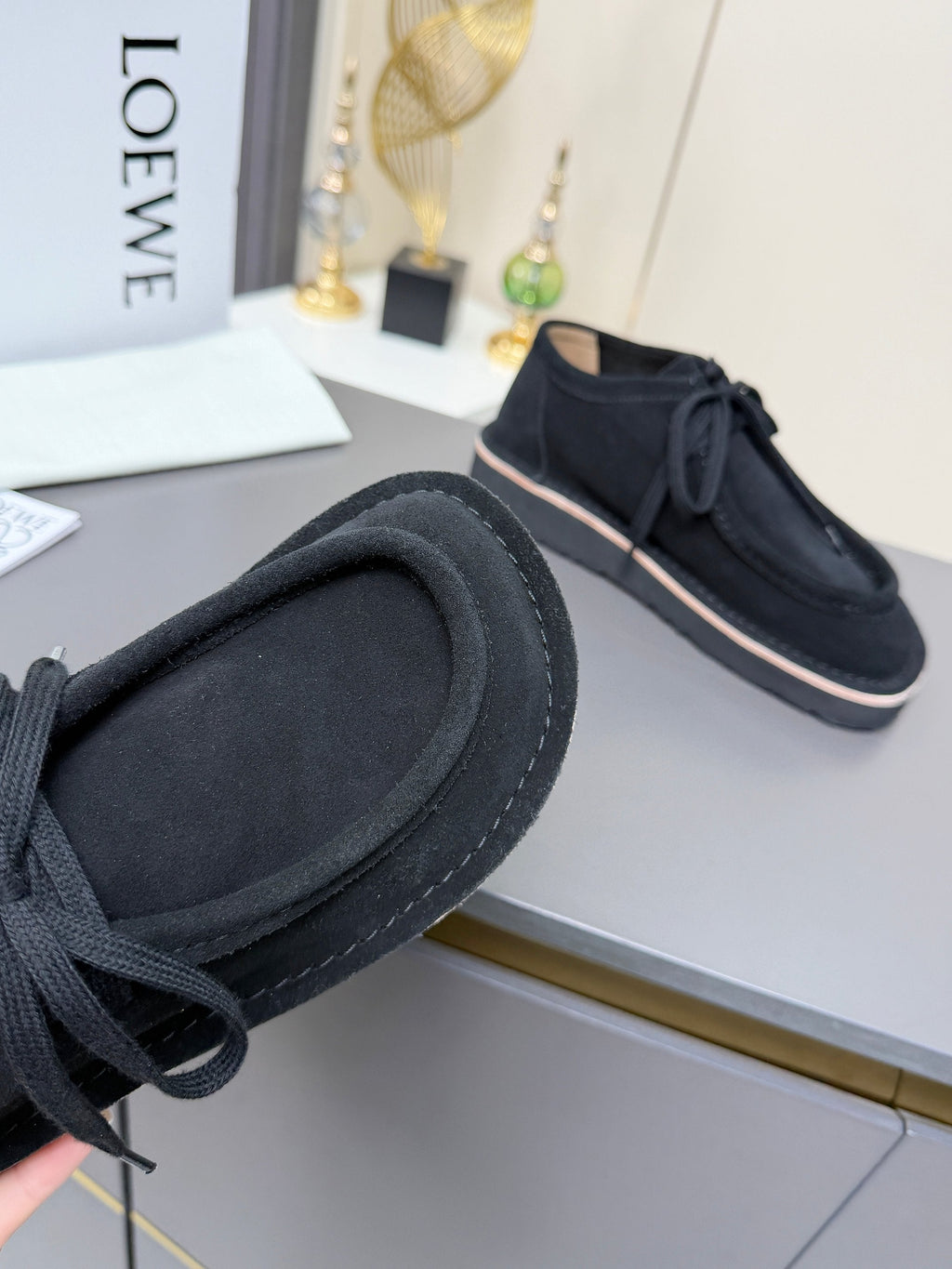 LOEWE 26S ANKLE BOOTS IN BLACK SUEDE