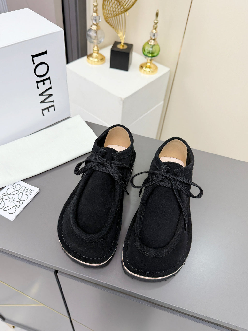 LOEWE 26S ANKLE BOOTS IN BLACK SUEDE