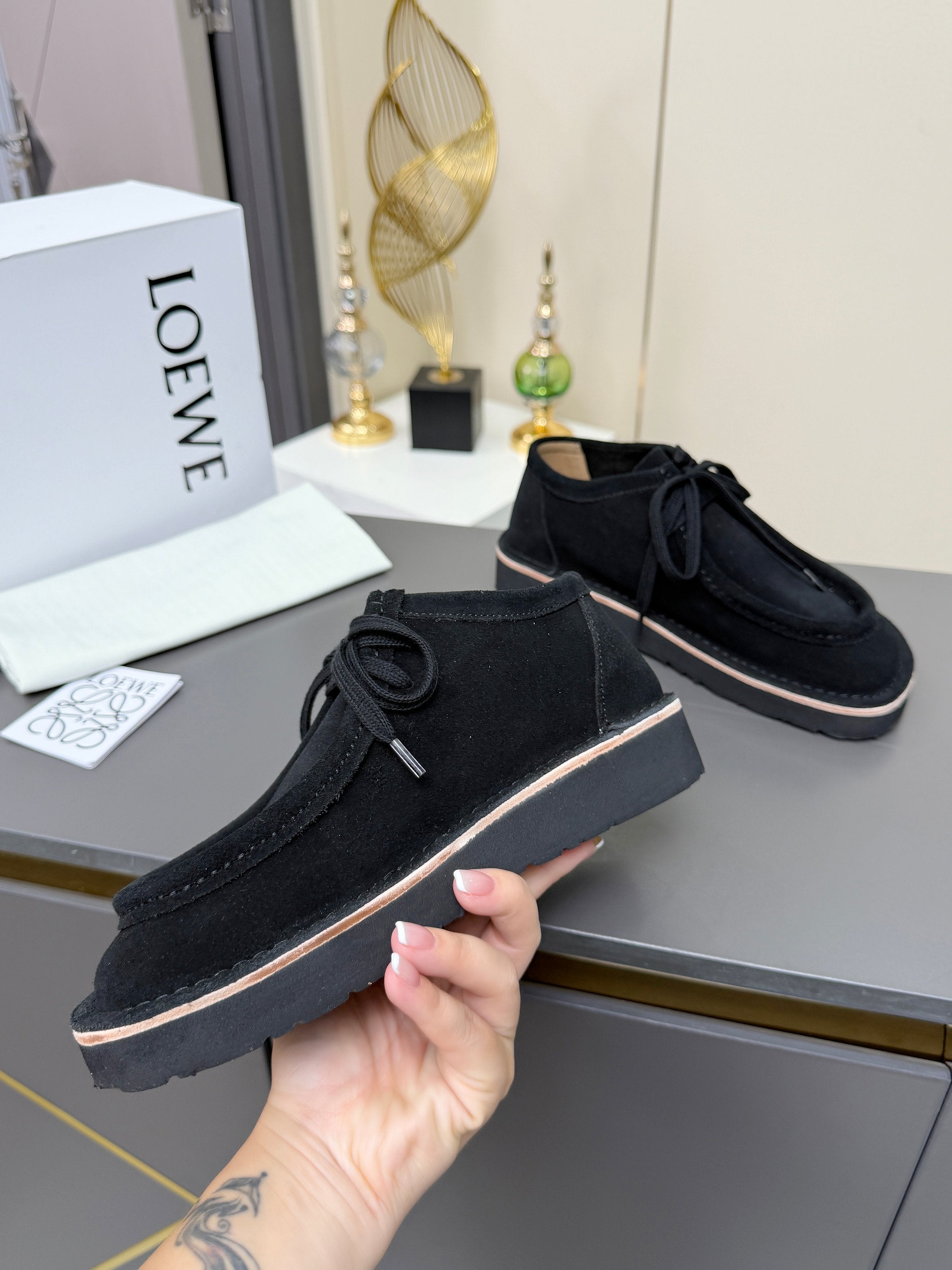 LOEWE 26S ANKLE BOOTS IN BLACK SUEDE