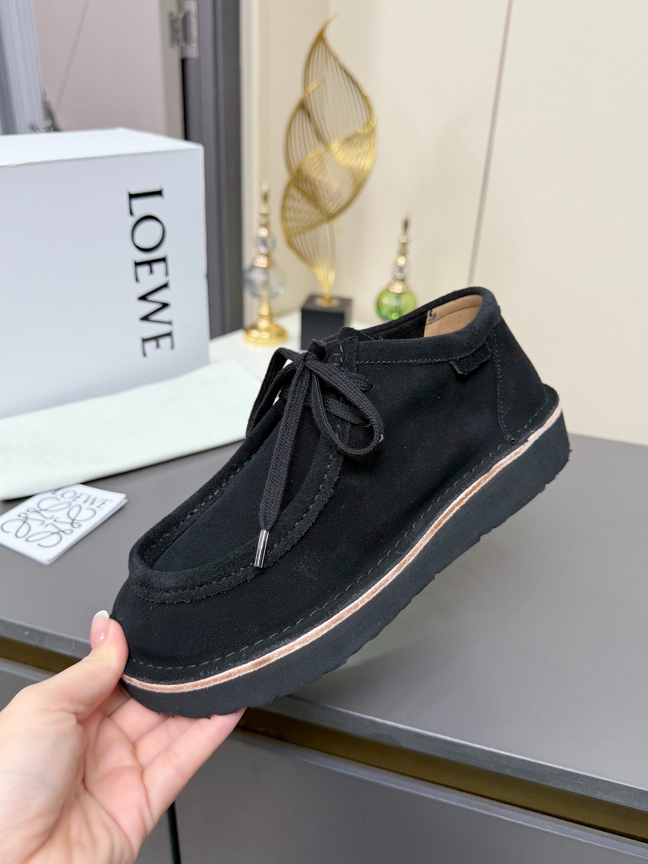LOEWE 26S ANKLE BOOTS IN BLACK SUEDE