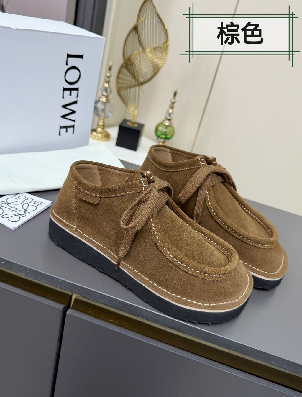 LOEWE 26S ANKLE BOOTS IN CARAMEL BROWN SUEDE