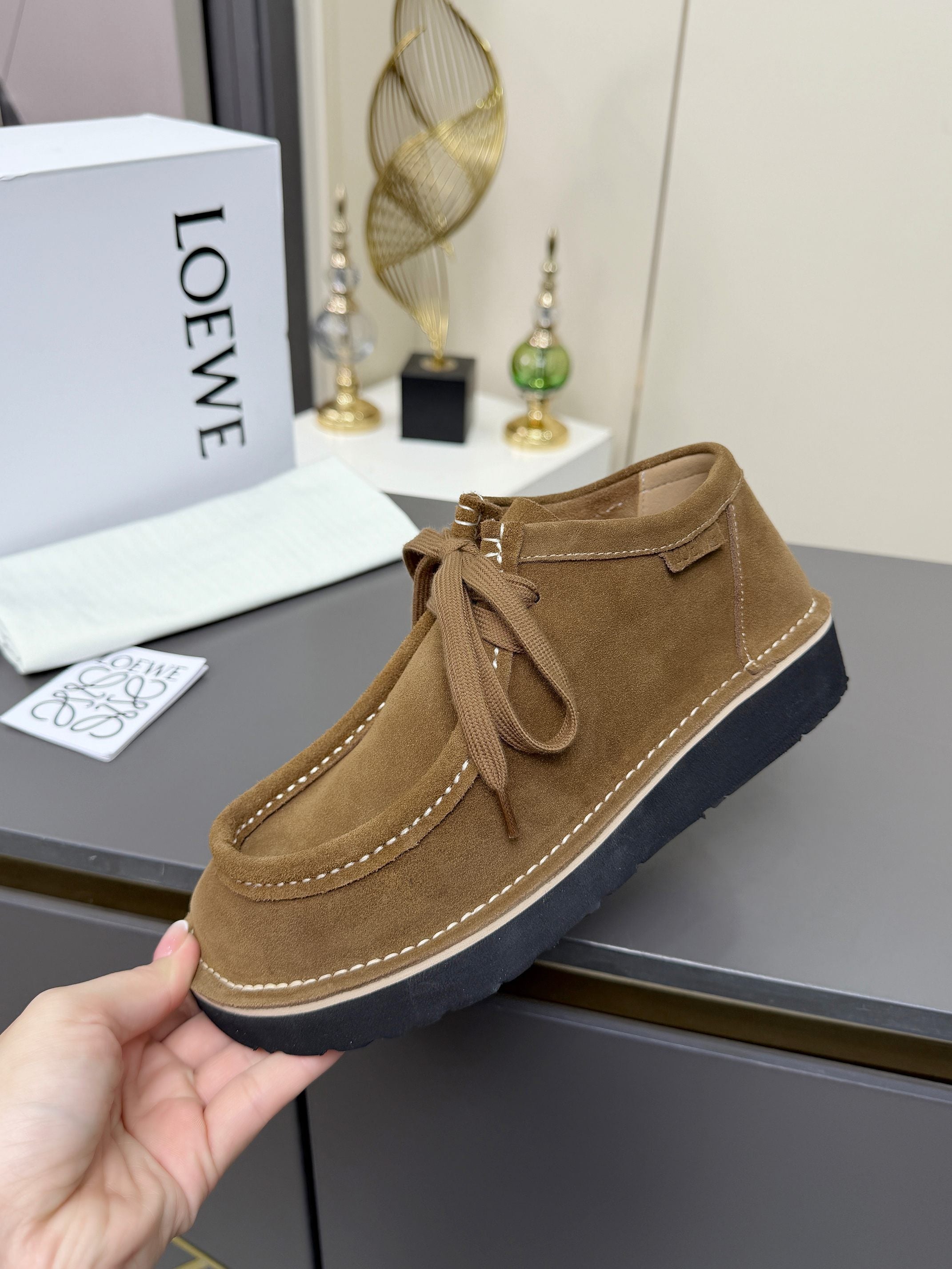 LOEWE 26S ANKLE BOOTS IN CARAMEL BROWN SUEDE