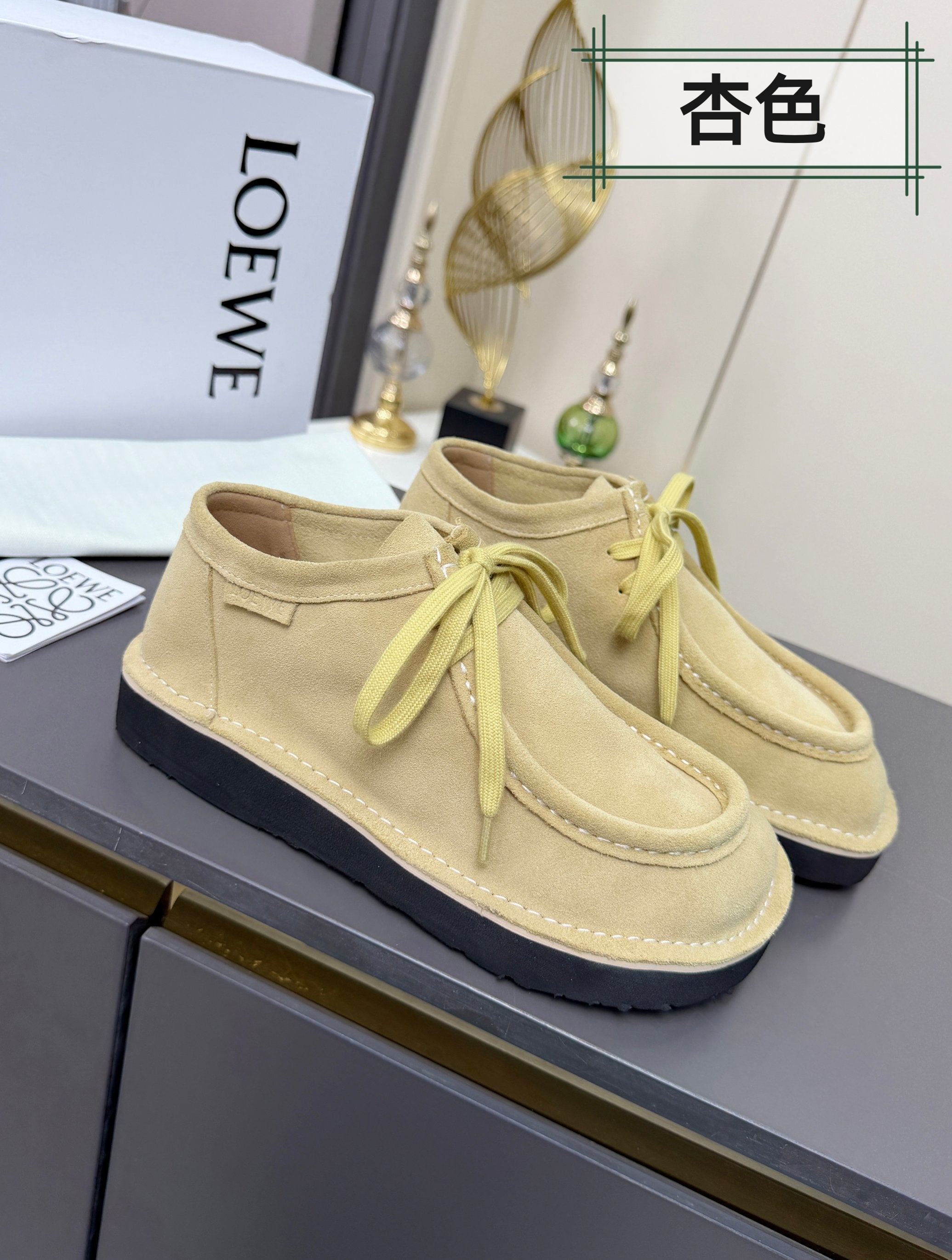 LOEWE 26S ANKLE BOOTS IN BEIGE SUEDE