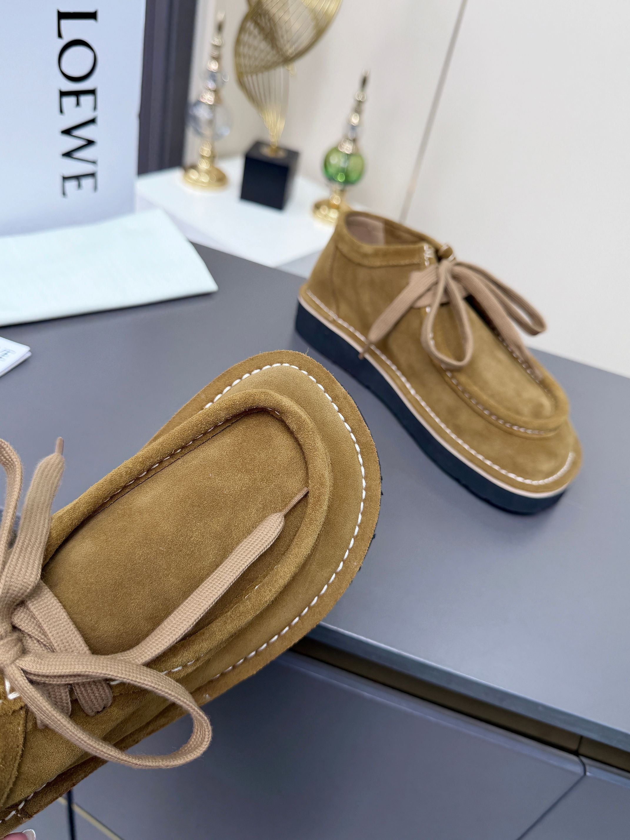 LOEWE 26S ANKLE BOOTS IN OLIVE BROWN SUEDE