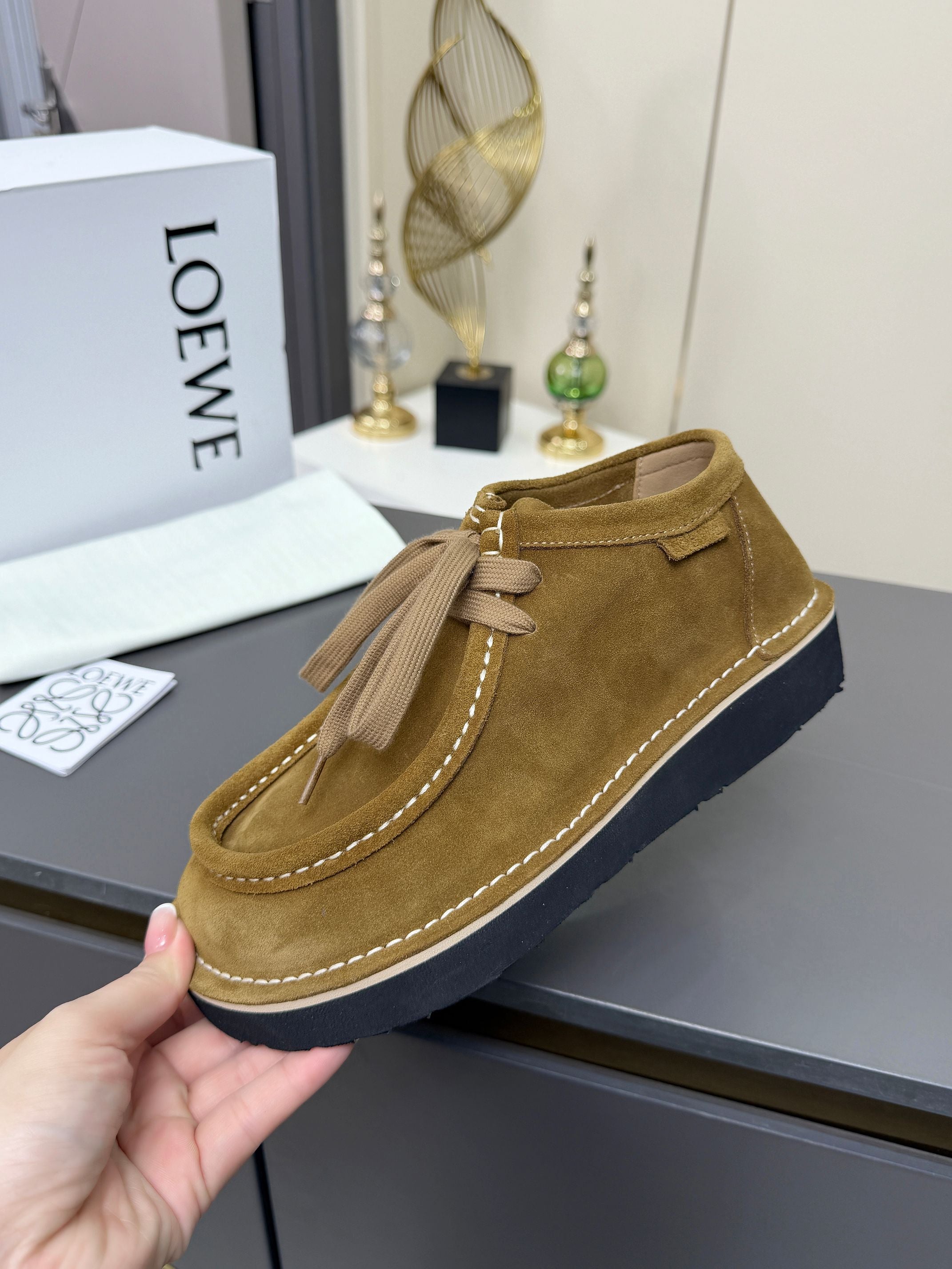 LOEWE 26S ANKLE BOOTS IN OLIVE BROWN SUEDE