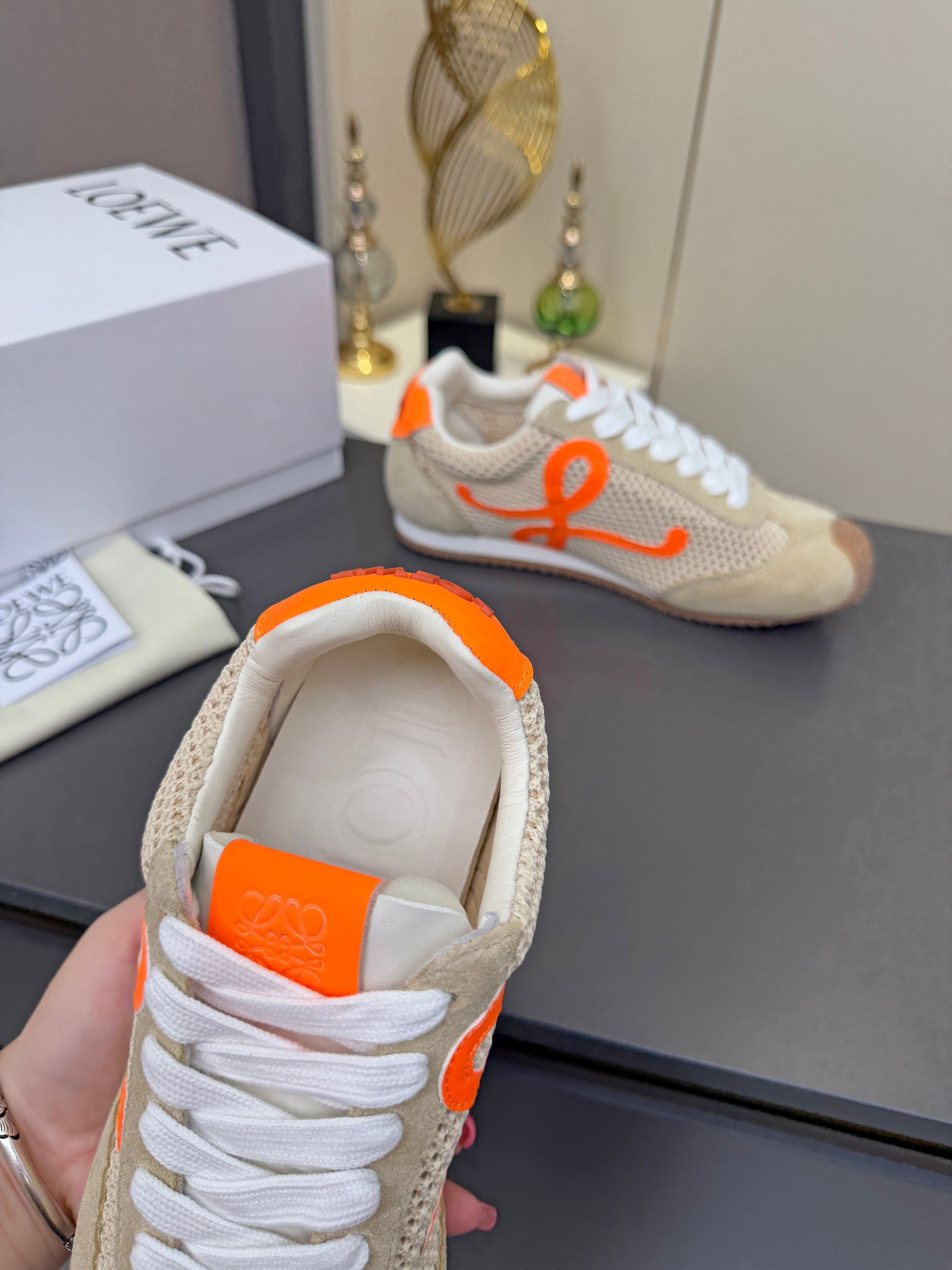 LOEWE 26S RUNNER 2.0 SNEAKERS IN BEIGE SUEDE AND MESH FABRIC