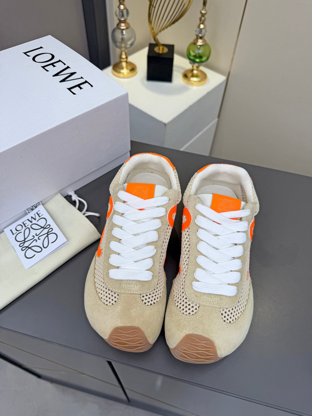 LOEWE 26S RUNNER 2.0 SNEAKERS IN BEIGE SUEDE AND MESH FABRIC