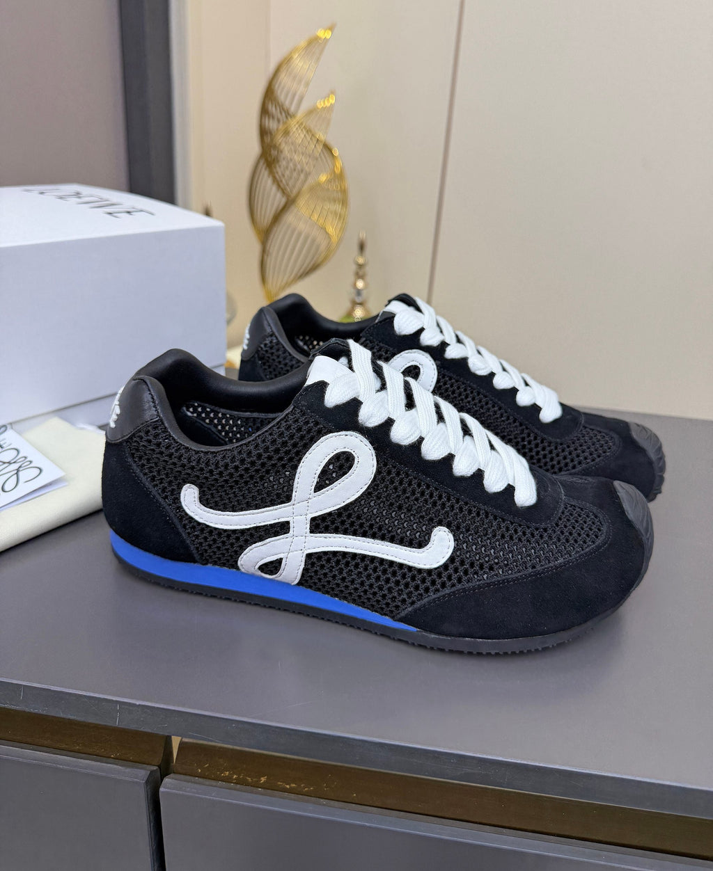 LOEWE 26S RUNNER 2.0 SNEAKERS IN BLACK SUEDE AND MESH FABRIC