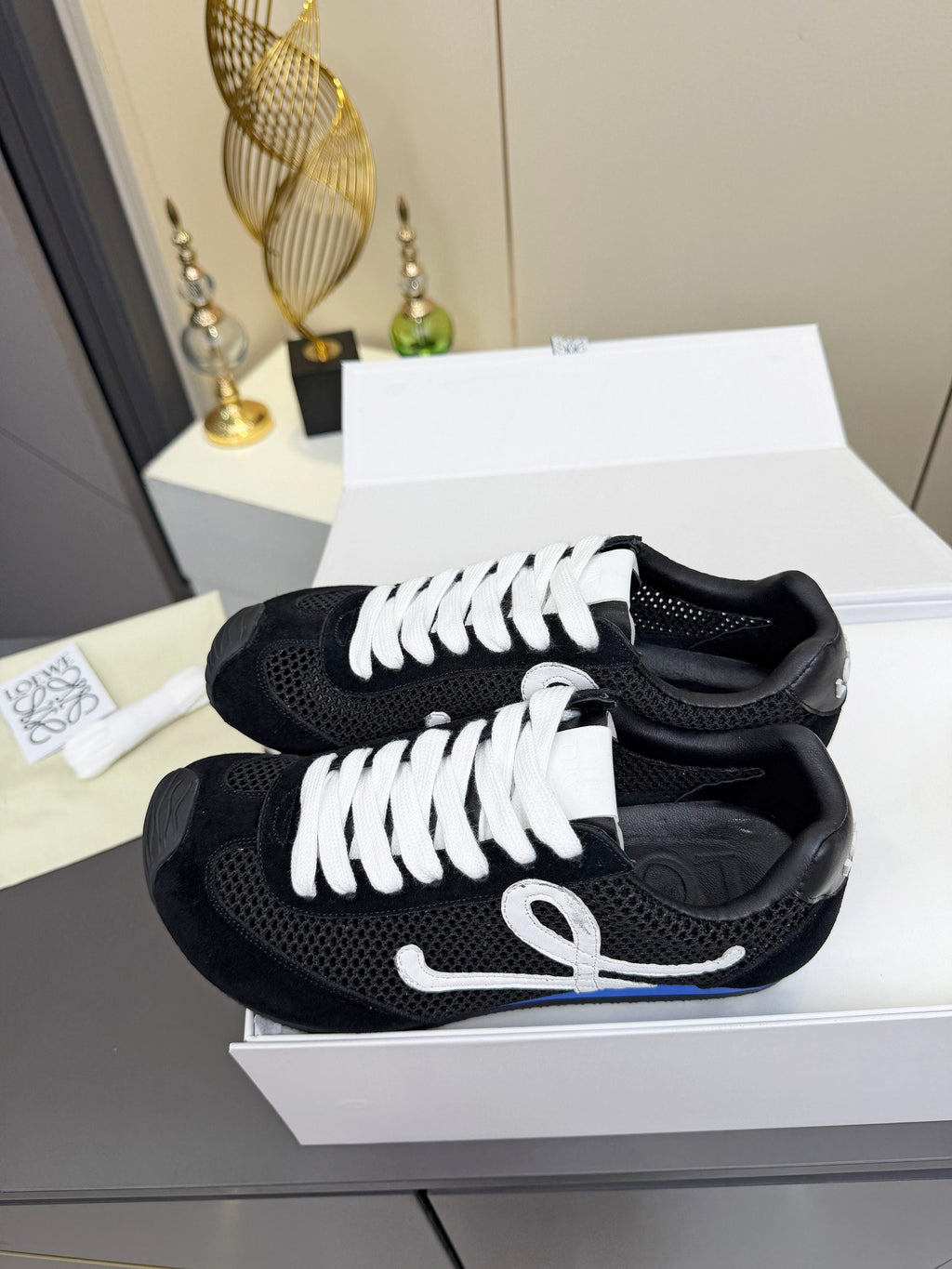 LOEWE 26S RUNNER 2.0 SNEAKERS IN BLACK SUEDE AND MESH FABRIC