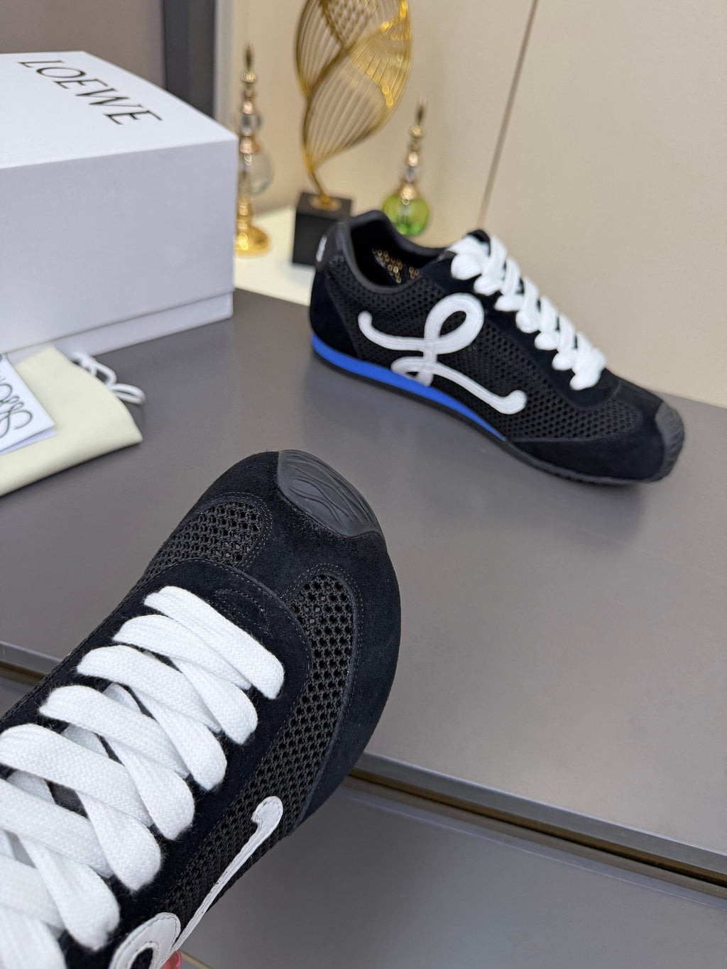 LOEWE 26S RUNNER 2.0 SNEAKERS IN BLACK SUEDE AND MESH FABRIC