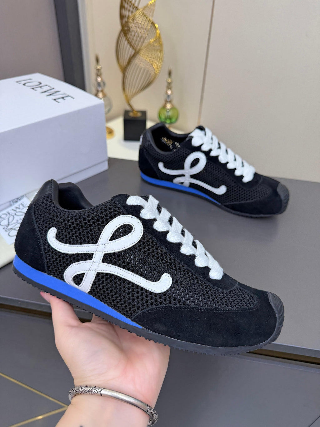 LOEWE 26S RUNNER 2.0 SNEAKERS IN BLACK SUEDE AND MESH FABRIC