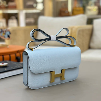 HM 25S CONSTANCE ELAN 24 CM IN SKY BLUE EPSOM WITH GOLD HARDWARE