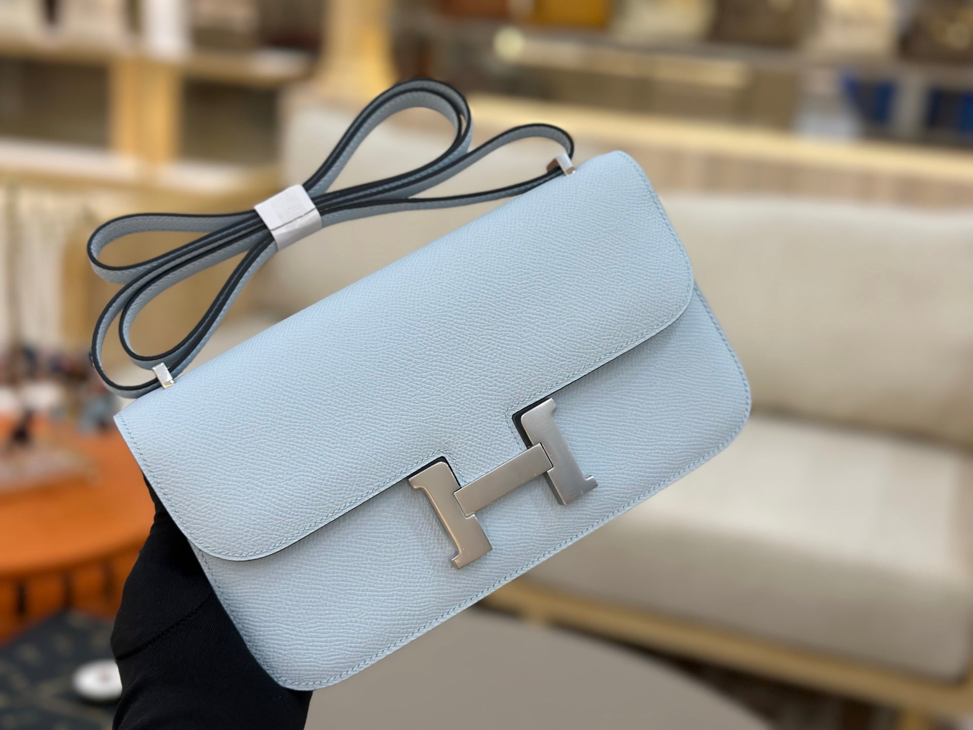 HM 25S CONSTANCE ELAN 24 CM IN SKY BLUE EPSOM WITH SILVER HARDWARE
