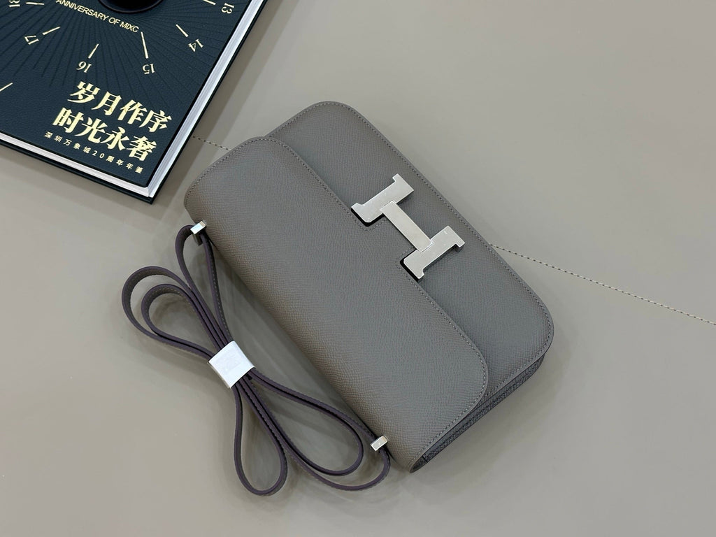 HM 25S CONSTANCE ELAN 24 CM IN DARK GREY EPSOM WITH SILVER HARDWARE