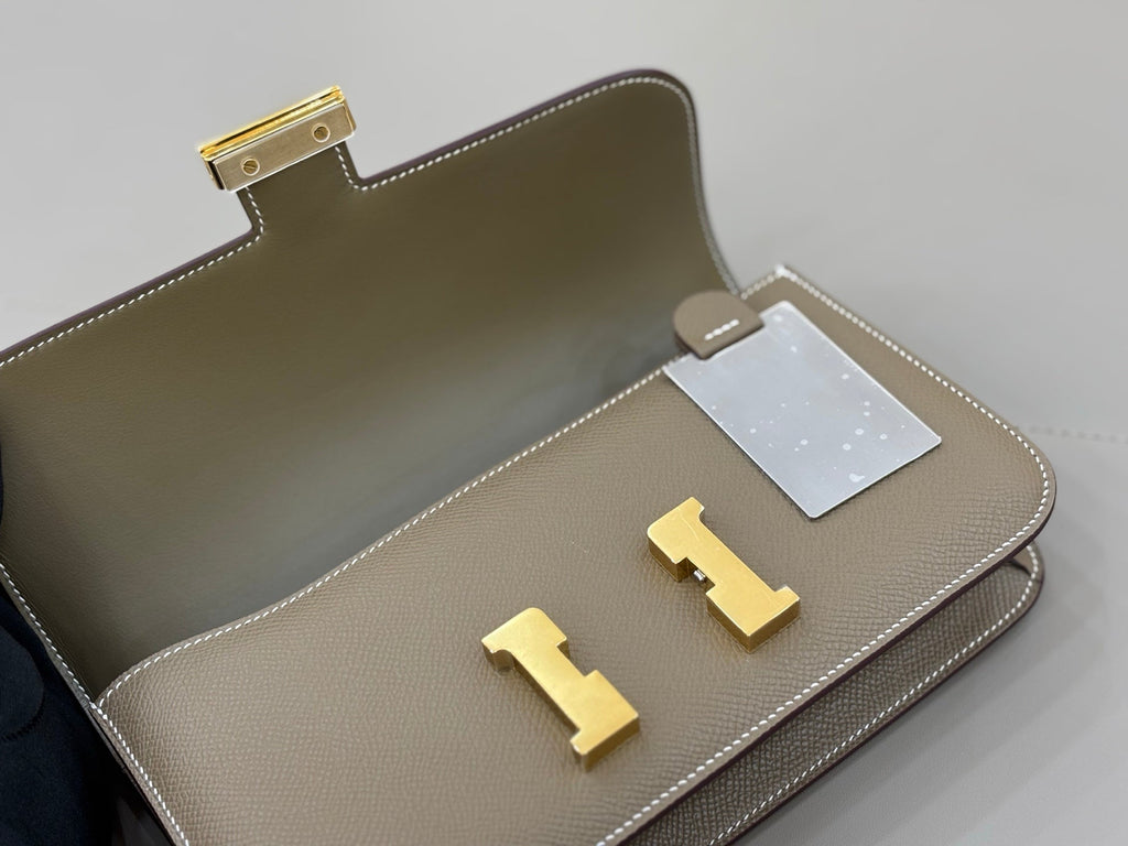 HM 25S CONSTANCE ELAN 24 CM IN TAUPE BROWN EPSOM WITH GOLD HARDWARE