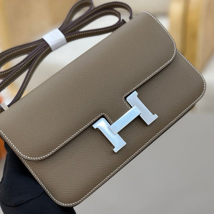 HM 25S CONSTANCE ELAN 24 CM IN TAUPE BROWN EPSOM WITH SILVER HARDWARE