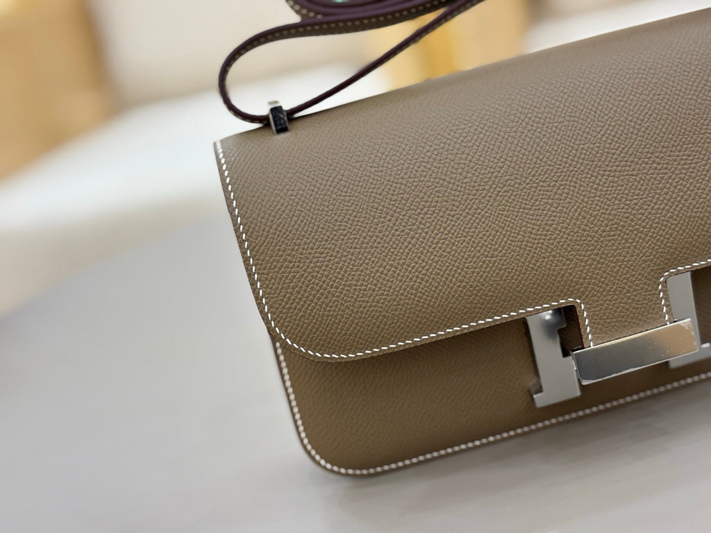 HM 25S CONSTANCE ELAN 24 CM IN TAUPE BROWN EPSOM WITH SILVER HARDWARE