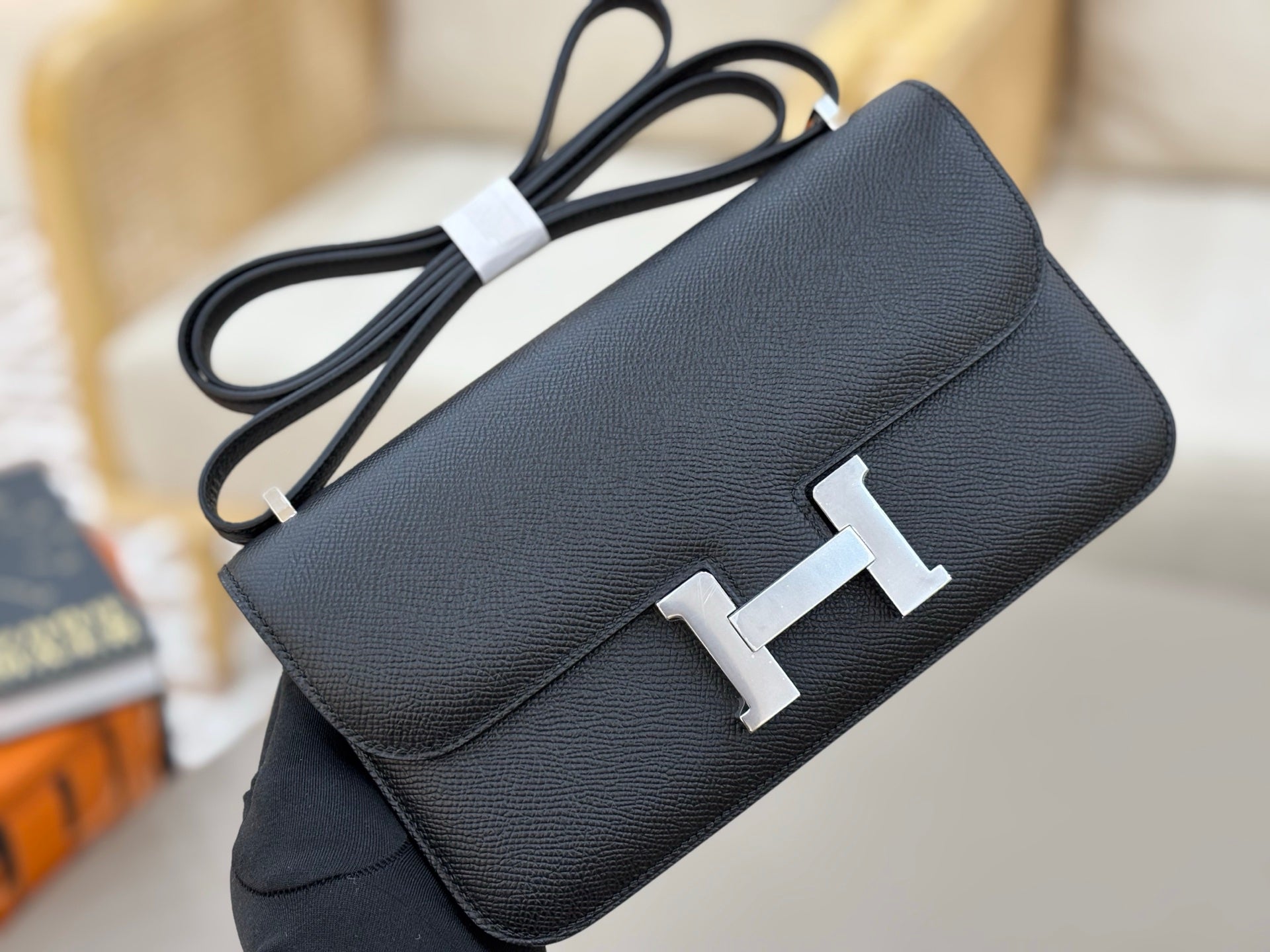 HM 25S CONSTANCE ELAN 24 CM IN BLACK EPSOM WITH SILVER HARDWARE
