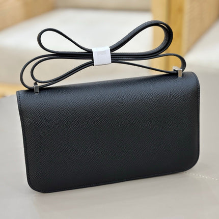 HM 25S CONSTANCE ELAN 24 CM IN BLACK EPSOM WITH SILVER HARDWARE