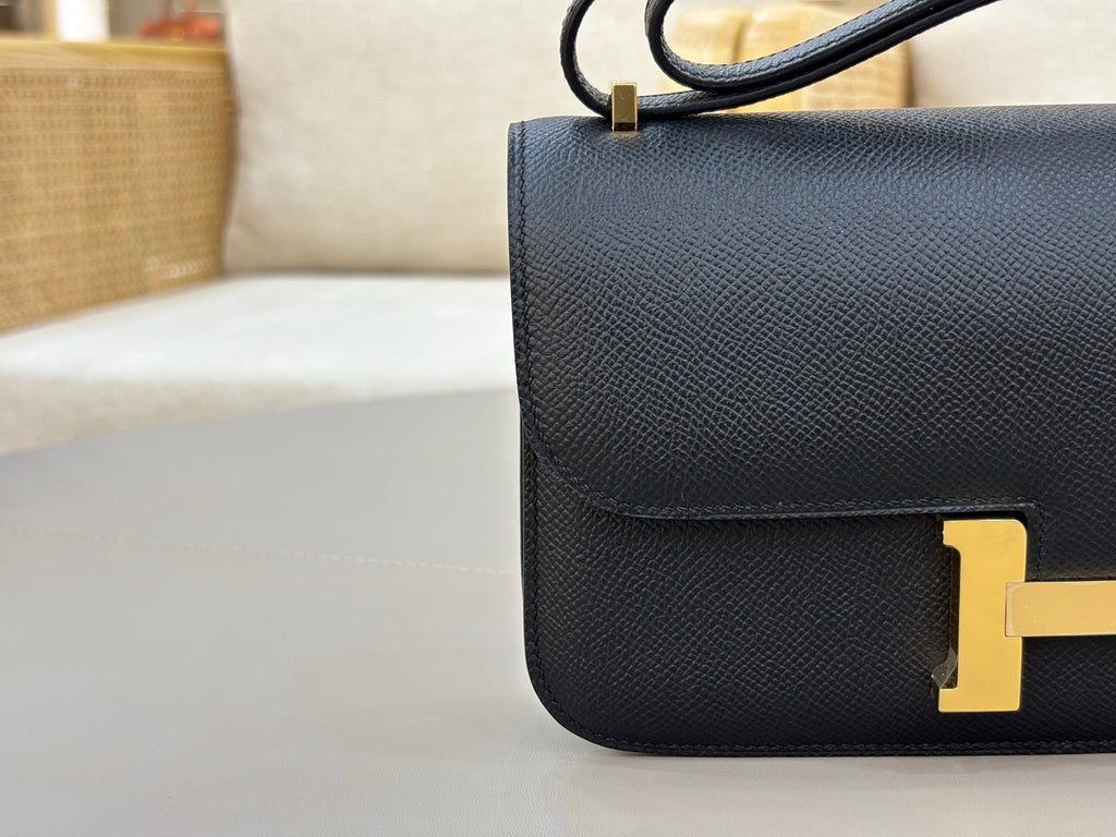 HM 25S CONSTANCE ELAN 24 CM IN BLACK EPSOM WITH GOLD HARDWARE