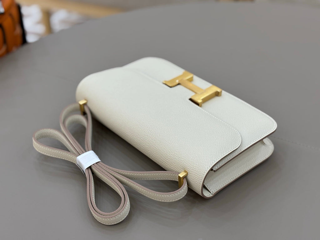 HM 25S CONSTANCE ELAN 24 CM IN CREAM WHITE EPSOM WITH GOLD HARDWARE