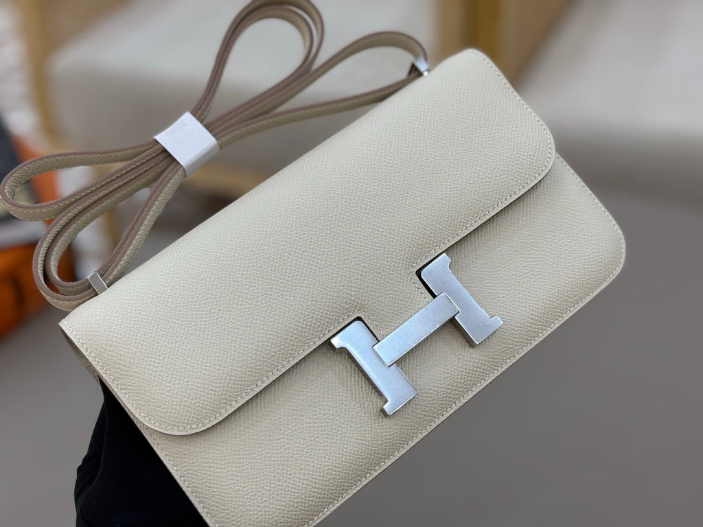 HM 25S CONSTANCE ELAN 24 CM IN CREAM WHITE EPSOM WITH SILVER HARDWARE