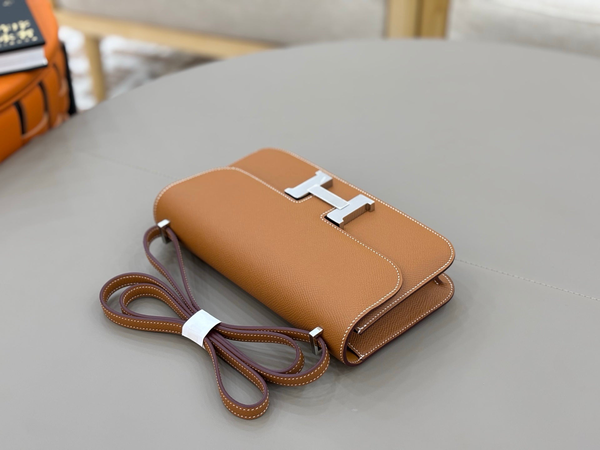 HM 25S CONSTANCE ELAN 24 CM IN BROWN EPSOM WITH SILVER HARDWARE