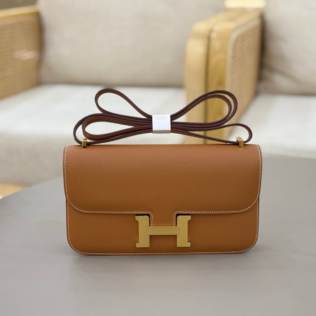 HM 25S CONSTANCE ELAN 24 CM IN BROWN EPSOM WITH GOLD HARDWARE