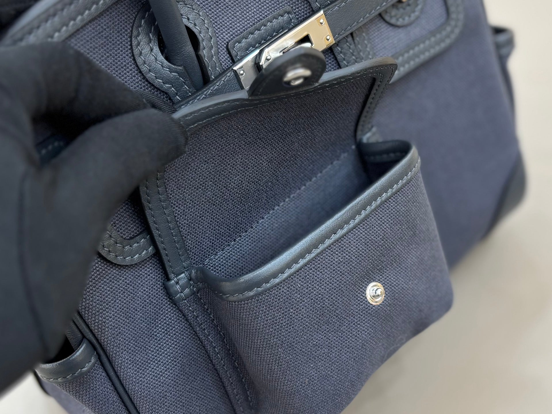 HM 25S BIRKIN CARGO 25 CM IN CHARCOAL BLUE CANVAS AND SWIFT WITH SILVER HARDWARE