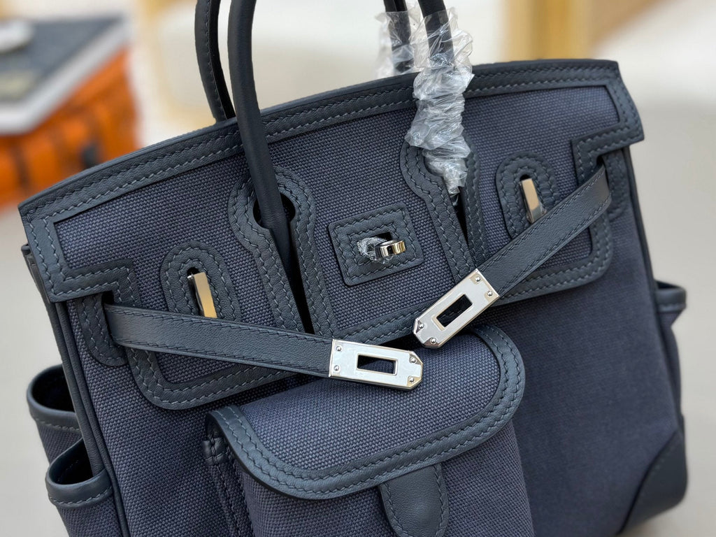 HM 25S BIRKIN CARGO 25 CM IN CHARCOAL BLUE CANVAS AND SWIFT WITH SILVER HARDWARE